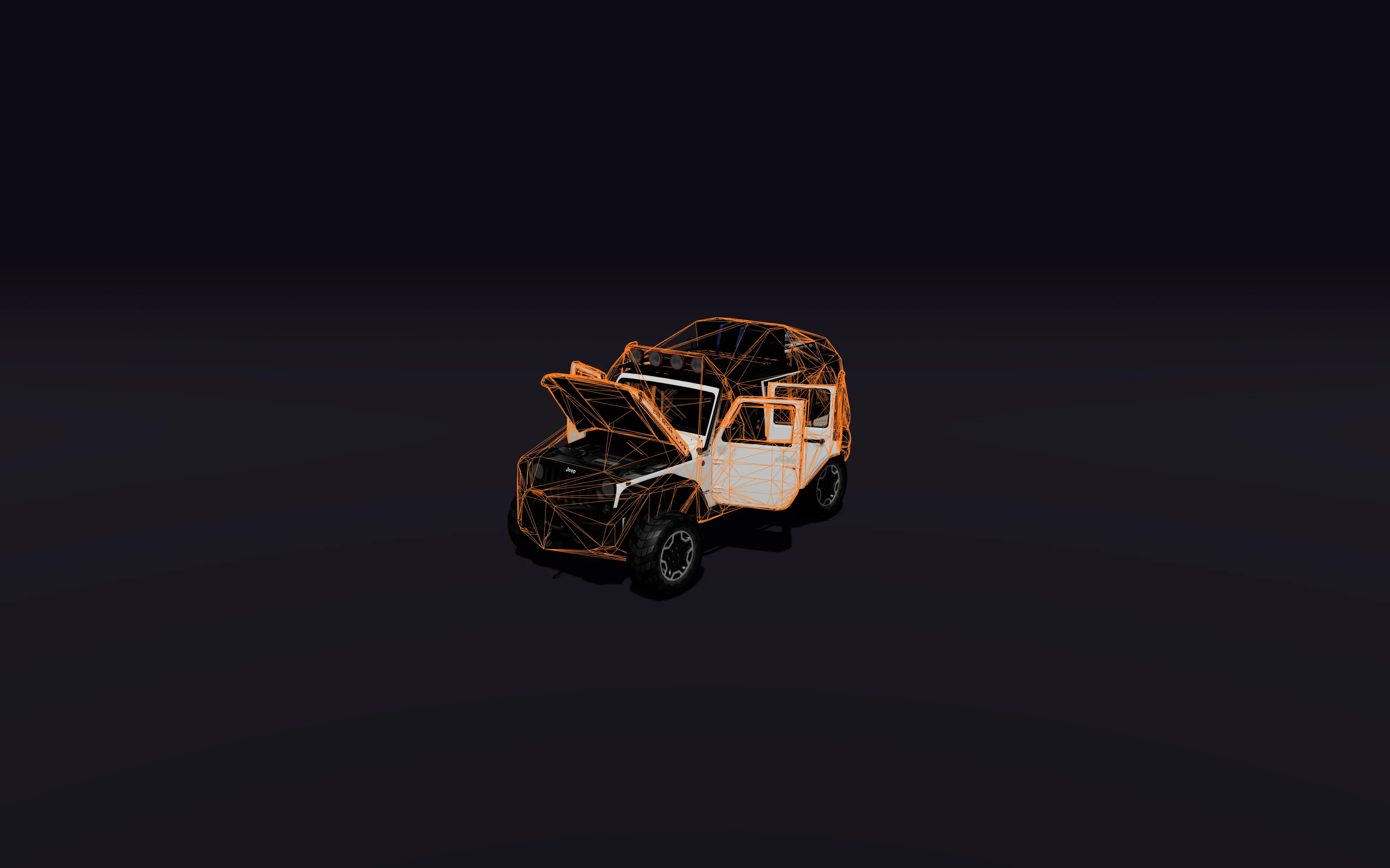 The 4x4 wrapped in its collision hulls