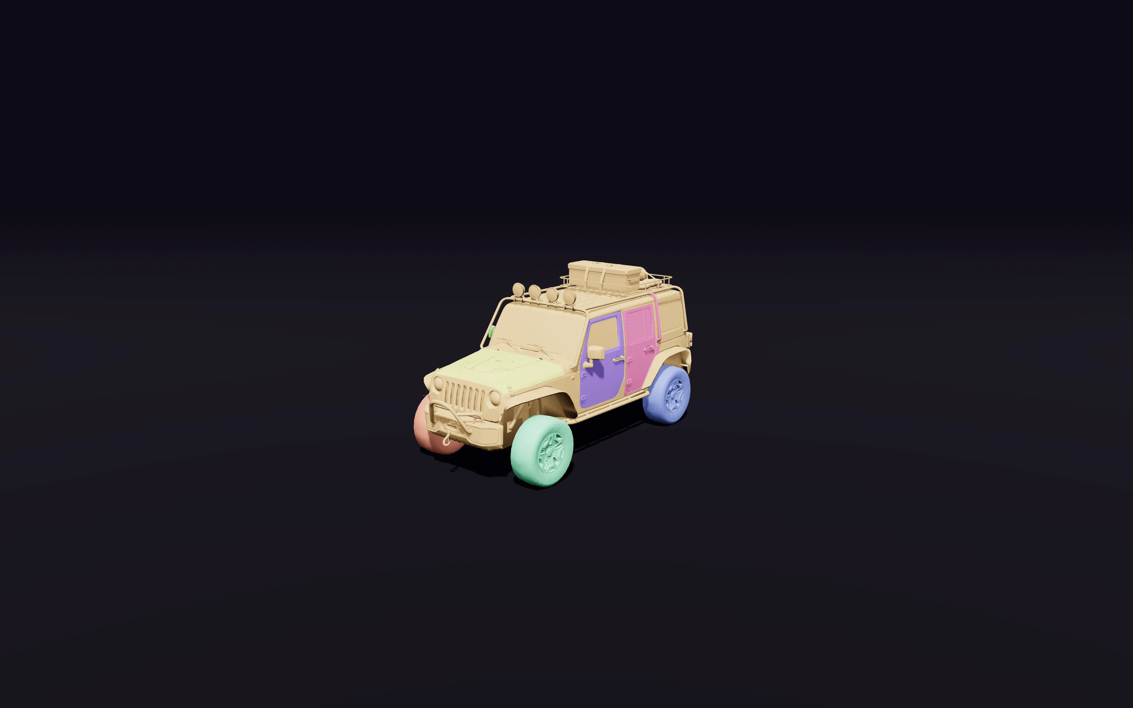 The 4x4 with every separated part in its own colour